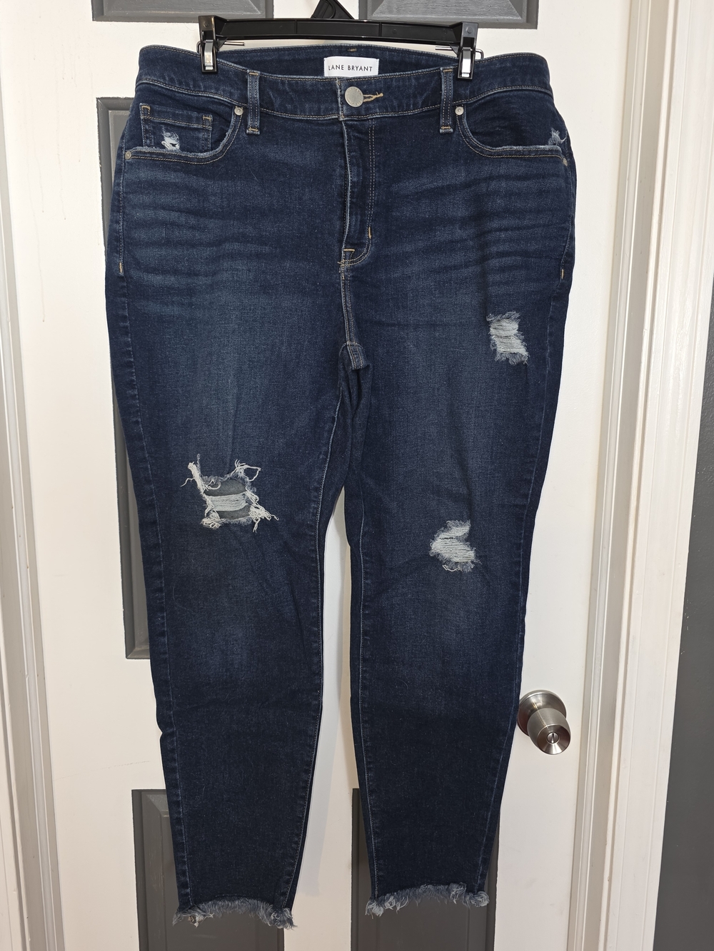 Lane Bryant Dark Wash Distressed Skinny Jeans - Blue Size 18